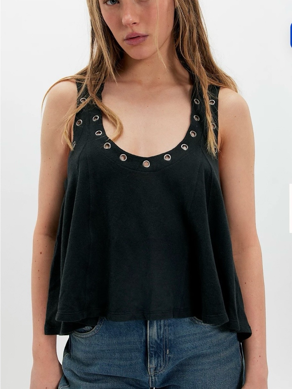 Free People Black Grommet Scoop Tank